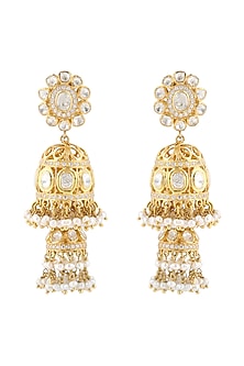 Gold Finish Meenakari Pearl Earrings In Sterling Silver