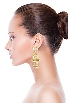 Gold Finish Meenakari Pearl Earrings In Sterling Silver
