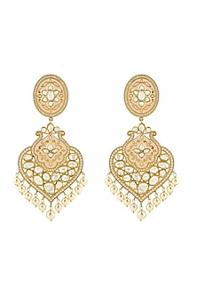 Gold Finish Pearl & Kundan Earrings In Sterling Silver