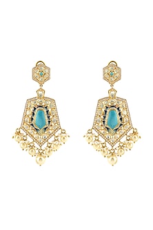 Gold Finish Turquoise Stone Earrings In Sterling Silver