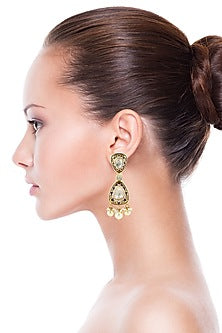 Gold Finish Kundan & Pearl Handcrafted Earrings In Sterling Silver