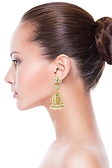 Gold Finish Handcrafted Kundan & Pearl Earrings In Sterling Silver
