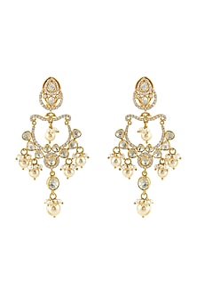 Gold Finish Meenakari Kundan & Pearl Earrings In Sterling Silver