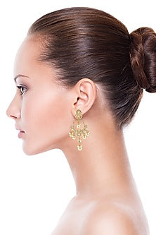 Gold Finish Meenakari Kundan & Pearl Earrings In Sterling Silver