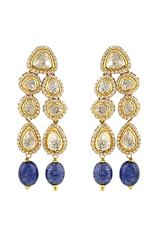 Gold Finish Sapphire Earrings In Sterling Silver
