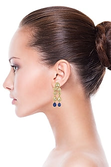 Gold Finish Sapphire Earrings In Sterling Silver