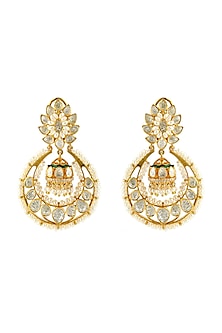 Gold Finish Meenakari Earrings With Pearl & Kundan In Sterling Silver