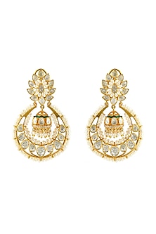 Gold Finish Meenakari Earrings With Pearl & Kundan In Sterling Silver
