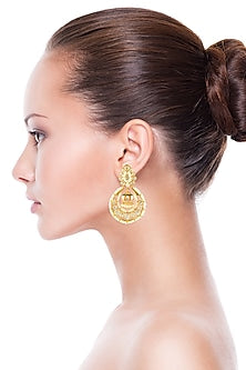Gold Finish Meenakari Earrings With Pearl & Kundan In Sterling Silver