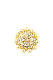 Gold Finish Handcrafted Adjustable Ring In Sterling Silver