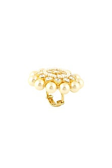Gold Finish Handcrafted Adjustable Ring In Sterling Silver