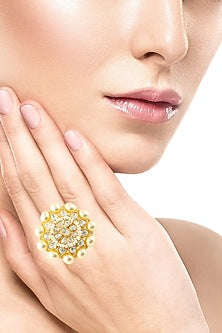 Gold Finish Handcrafted Adjustable Ring In Sterling Silver