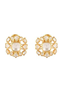 Gold Finish Semi-Precious Stud Earrings In Sterling Silver
