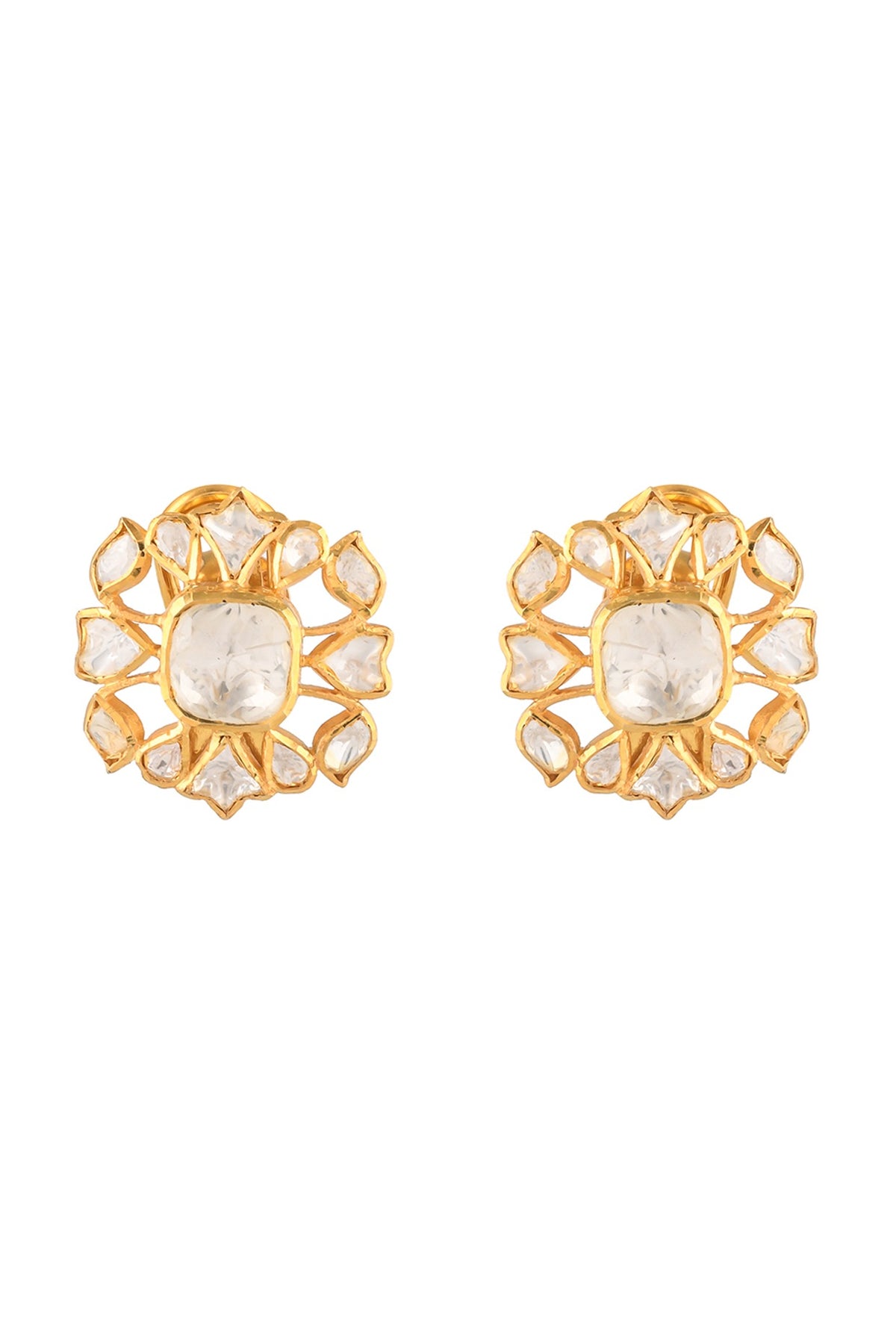 Gold Finish Semi-Precious Stud Earrings In Sterling Silver