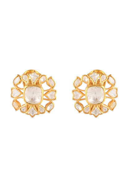 Gold Finish Semi-Precious Stud Earrings In Sterling Silver