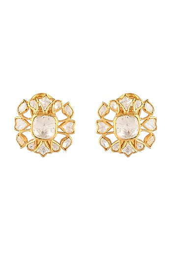 Gold Finish Semi-Precious Stud Earrings In Sterling Silver