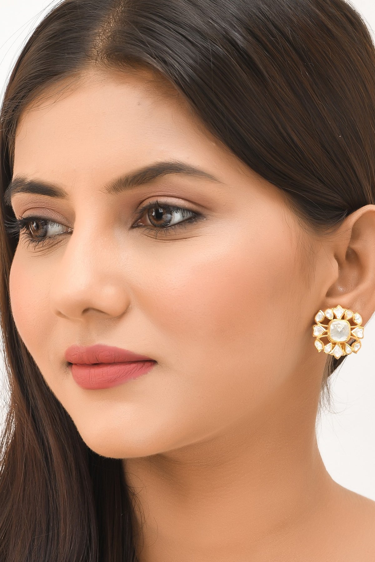 Gold Finish Semi-Precious Stud Earrings In Sterling Silver