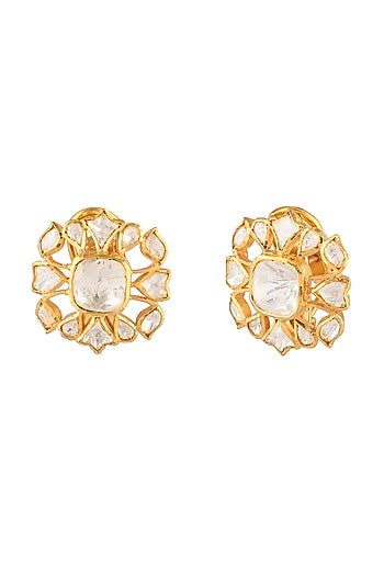Gold Finish Semi-Precious Stud Earrings In Sterling Silver