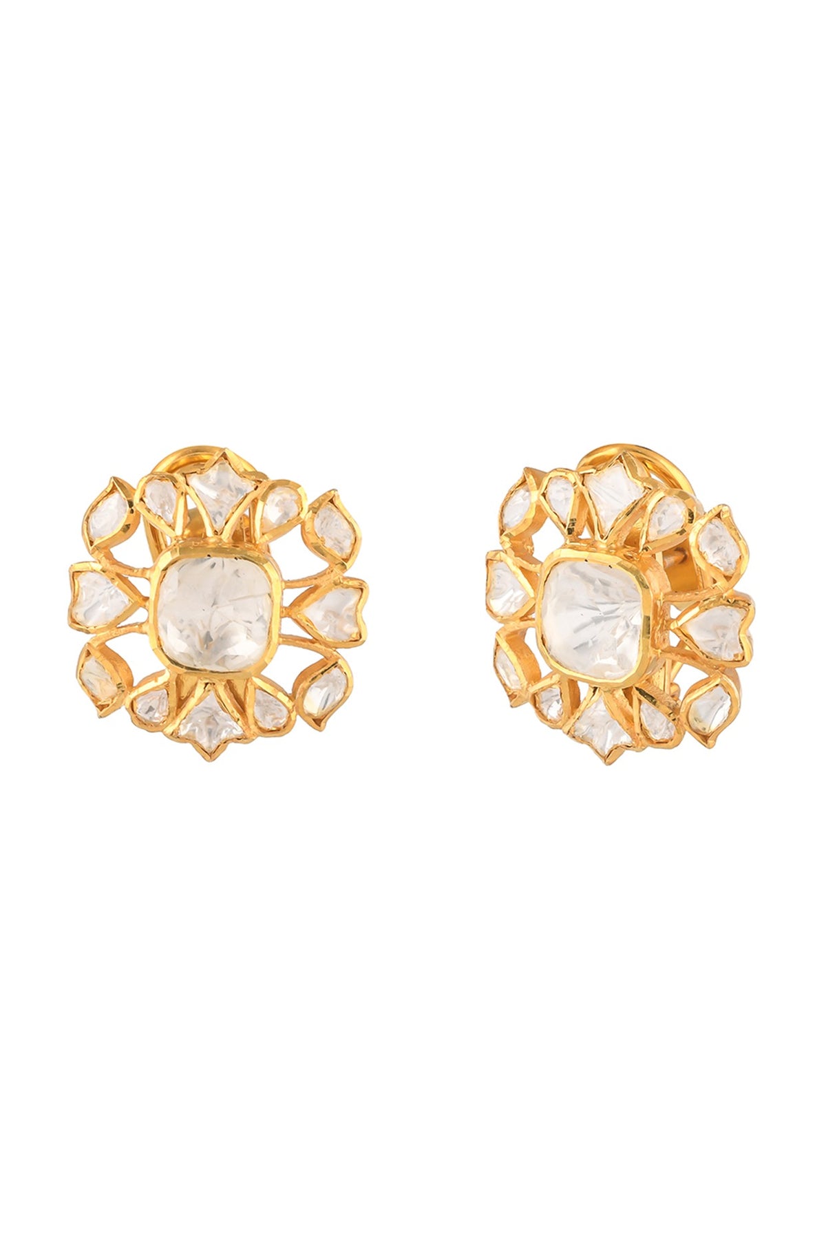 Gold Finish Semi-Precious Stud Earrings In Sterling Silver