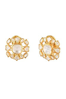 Gold Finish Semi-Precious Stud Earrings In Sterling Silver