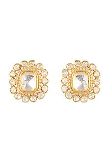 Gold Finish Semi-Precious Stud Earrings In Sterling Silver