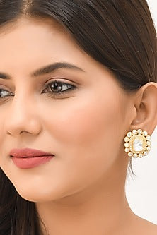 Gold Finish Semi-Precious Stud Earrings In Sterling Silver