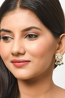 Gold Finish Kundan Polki & Semi-Precious Stone Stud Earrings In Sterling Silver