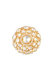 Gold Finish Kundan Polki Ring In Sterling Silver