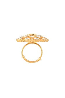 Gold Finish Kundan Polki Ring In Sterling Silver