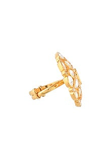 Gold Finish Kundan Polki Ring In Sterling Silver