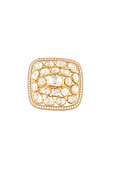 Gold Finish Semi-Precious Stone Ring In Sterling Silver