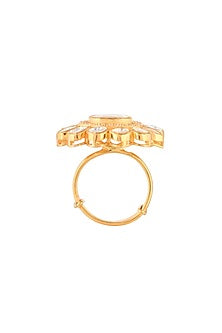 Gold Finish Kundan Polki & Semi-Precious Stone Ring In Sterling Silver
