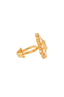 Gold Finish Kundan Polki & Semi-Precious Stone Ring In Sterling Silver