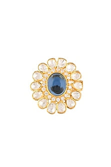 Gold Finish Blue Semi-Precious Stone Ring In Sterling Silver