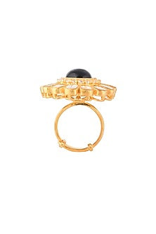 Gold Finish Blue Semi-Precious Stone Ring In Sterling Silver