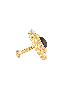 Gold Finish Blue Semi-Precious Stone Ring In Sterling Silver
