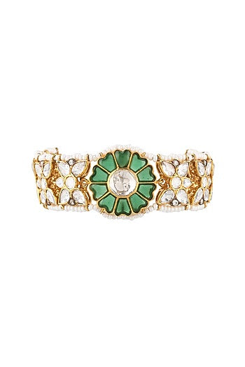 Gold Finish Green Semi-Precious Stone Bracelet In Sterling Silver