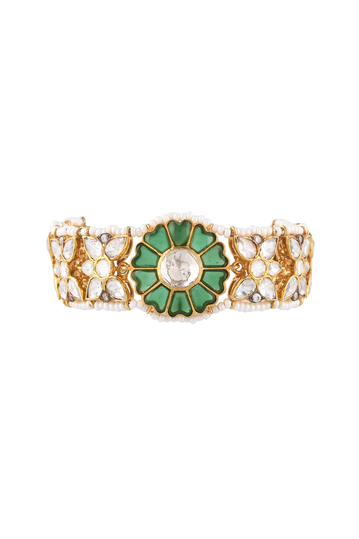 Gold Finish Green Semi-Precious Stone Bracelet In Sterling Silver