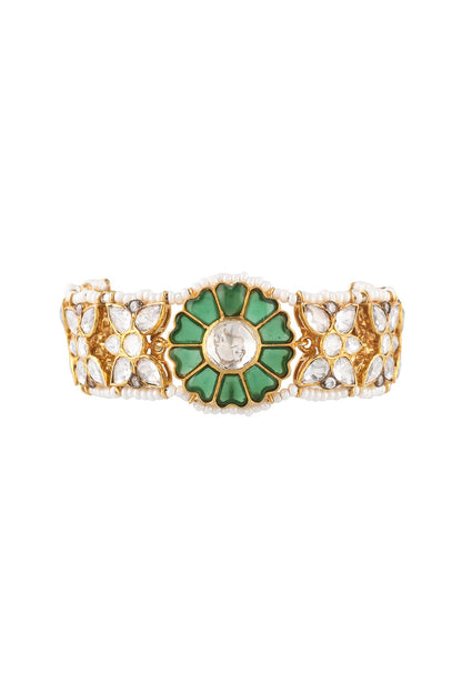 Gold Finish Green Semi-Precious Stone Bracelet In Sterling Silver