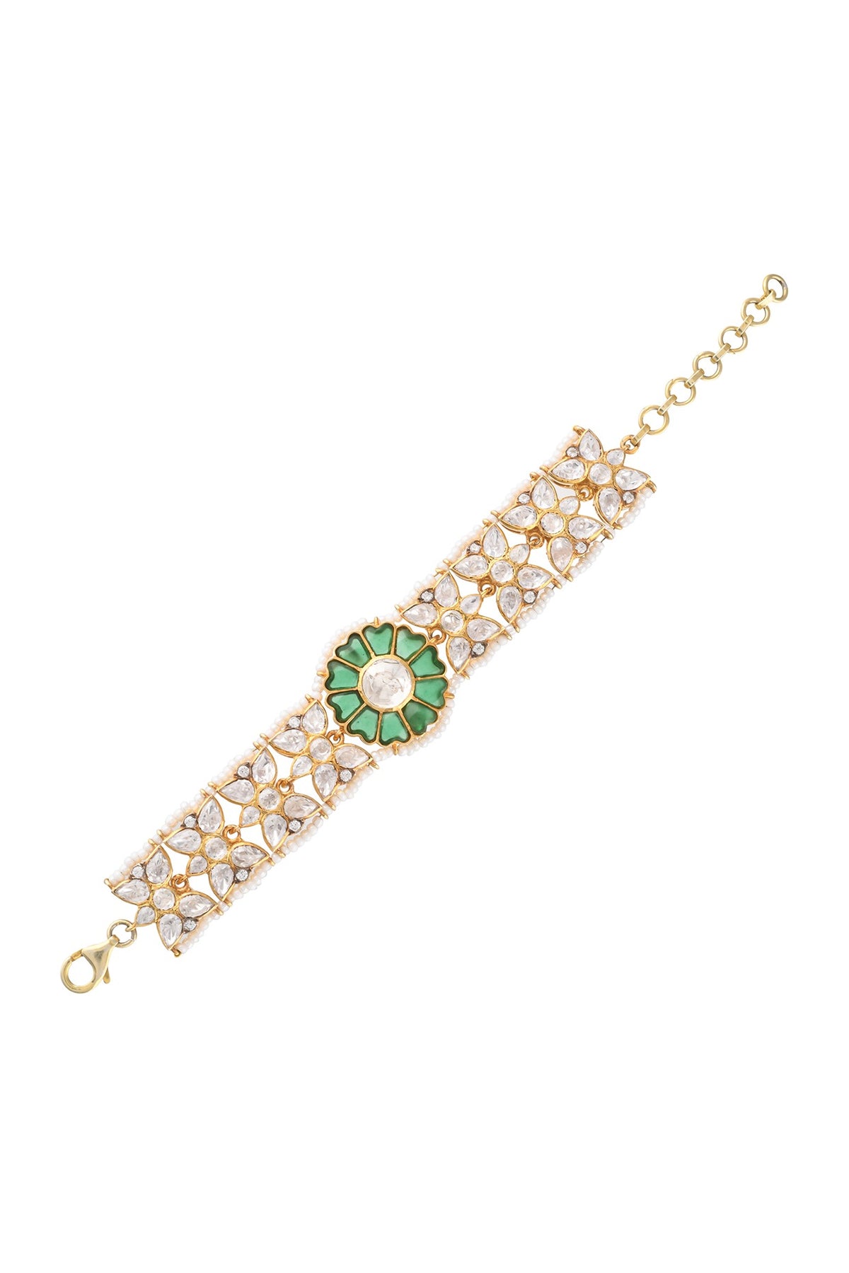 Gold Finish Green Semi-Precious Stone Bracelet In Sterling Silver