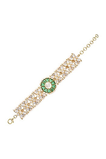 Gold Finish Green Semi-Precious Stone Bracelet In Sterling Silver
