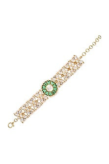 Gold Finish Green Semi-Precious Stone Bracelet In Sterling Silver