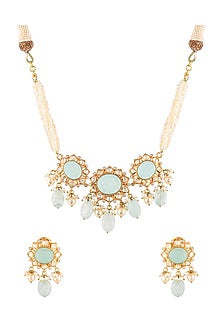 Gold Finish Synthetic Stones Choker Necklace Set In Sterling Silver