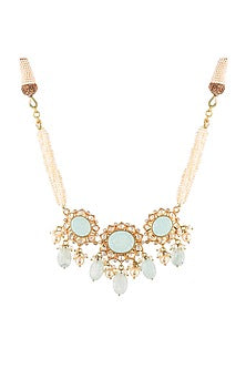 Gold Finish Synthetic Stones Choker Necklace Set In Sterling Silver