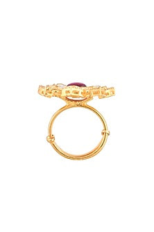 Gold Finish Kundan Polki Ring In Sterling Silver