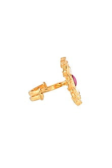 Gold Finish Kundan Polki Ring In Sterling Silver