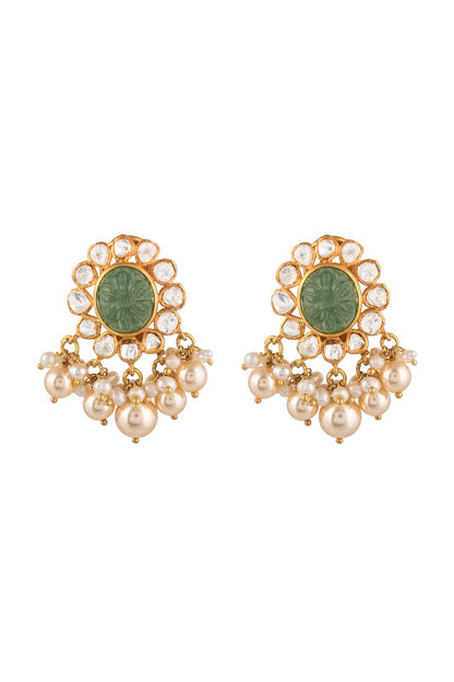 Gold Finish Kundan Polki Choker Necklace Set In Sterling Silver