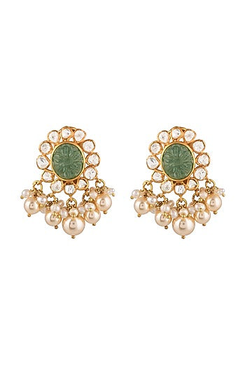 Gold Finish Kundan Polki Choker Necklace Set In Sterling Silver
