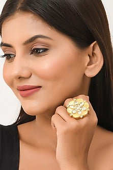Gold Finish Semi-Precious Stones Ring In Sterling Silver