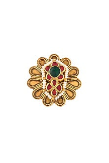 Gold Finish Semi-Precious Ruby Stones Ring In Sterling Silver
